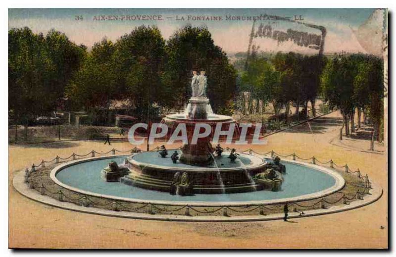 Old Postcard Aix en Provence Monumental Fountain