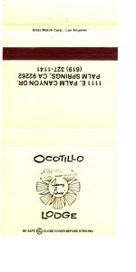 Ocotillo Lodge, Palm Springs, California, Matchbook Cover