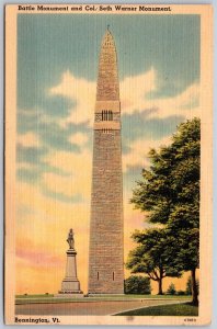 Vtg Bennington Vermont VT Col. Seth Warner & Battle Monument 1930s View Postcard