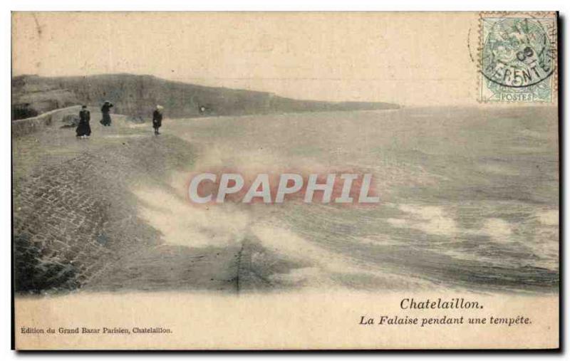 Old Postcard Chatelaillon La Falaise During a Storm