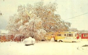 LIVINGSTON, MT Montana PARKROAD TRAILER COURT~Snow ROADSIDE 1965 Chrome Postcard