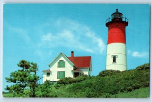 Cape Cod Massachusetts Postcard Nauset Light Eastham Lighthouse Exterior c1960