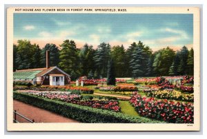 Hot House and FLower Beds Forest Park Springfield MA UNP Linen Postcard Y13