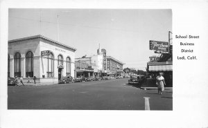 RPPC Postcard California Lodi School Street Business District 23-7363