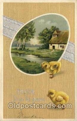 Artist Ellen Clapsaddle, Happy Easter 1909 writing bottom edge, postal used 1909