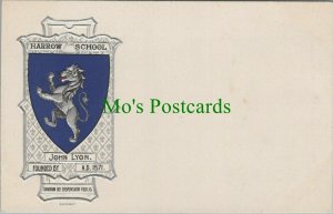 Middlesex Postcard - Embossed Heraldry, Harrow School  RS27999