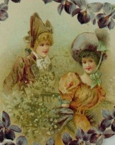 Embossed Victorian Valentine's Trade Card Cupids Message Lady & Man Wysteria *C