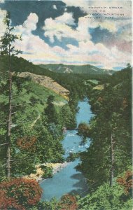 Smokey Mountains TN Stream Linen Postcard Unused