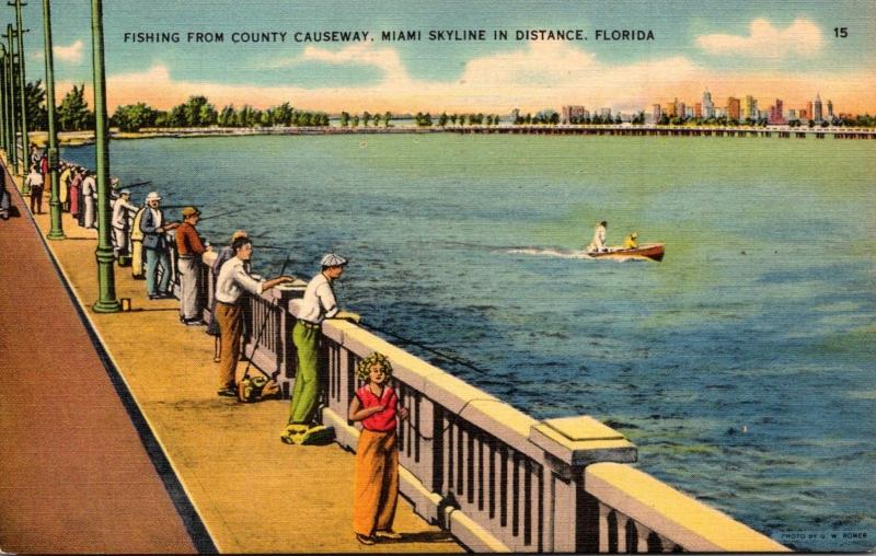 Florida Miami Fishing From County Causeway 1942