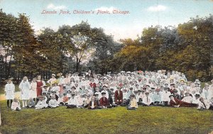 Children's Picnic Lincoln Park Chicago Illinois 1910 postcard