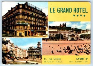 Le Grand Hotel LYON France 4x6 advertising map on back Postcard