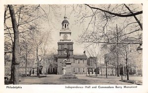 Independence Hall and Commodore Barry Monument real photo - Philadelphia, Pen...