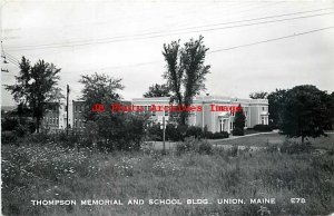 ME, Union, Maine, RPPC, Thompson Memorial & School Building, Photo No E78