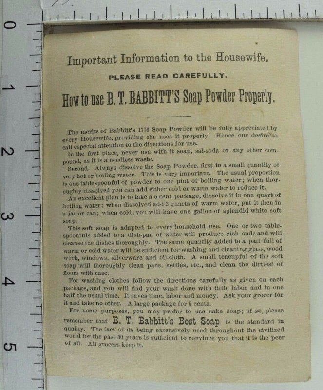 B.T Babbitt's 1776 Soap Powder Instructions Children Boat Lake Dog Swimming *I