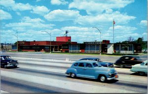 Vtg Memorial Bridge Administration Building Old Cars New Castle DE Postcard