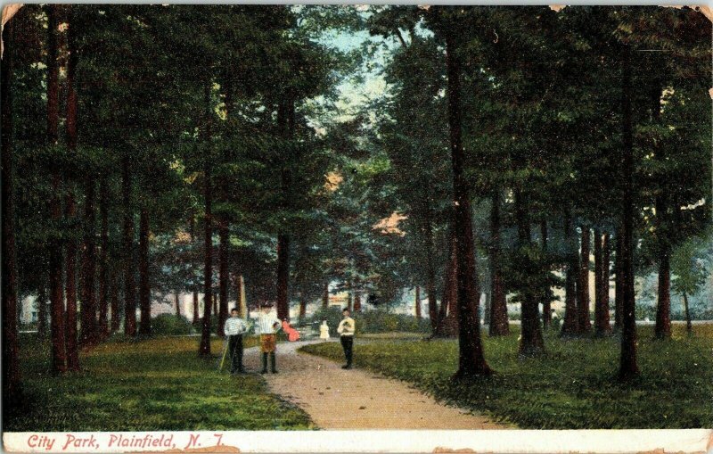 City Park Plainfield New Jersey N.J. WOB Note Antique Postcard 1c Stamp Cancel 