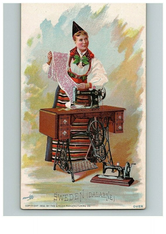 1892 Singer Manufacturing Co Trade Sweden Dalarne Sewing Card  Victorian Europe