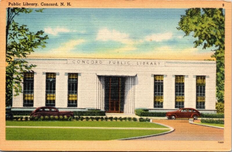 Public Library Concord New Hampshire Nh Linen Old Car Tichnor Quality Postcard
