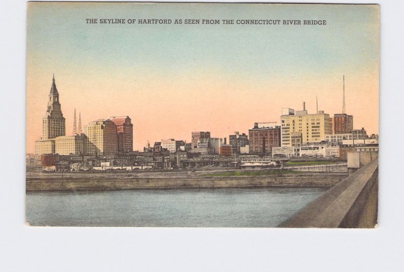 PPC POSTCARD CONNECTICUT HARTFORD SKYLINE AS SEEN FROM THE CONNECTICUT RIVER BRI