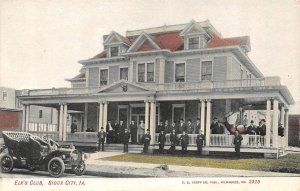 Sioux City, IA Iowa ELK'S CLUB Members On Porch EARLY AUTO~CAR ca1910's Postcard