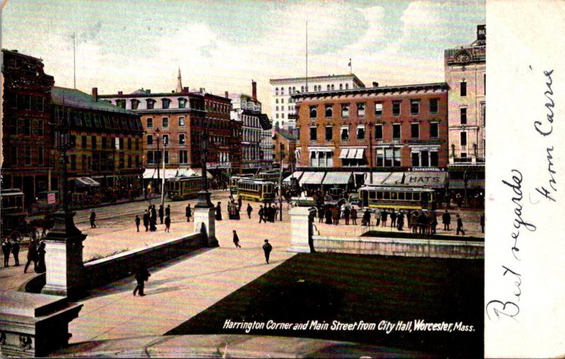 Massachusetts Worcester Harrington Corner and Main Street From City Hall 1907