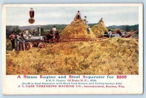 Racine WI Postcard Steam Engine Steel Separator J I Case Threshing Machine Co