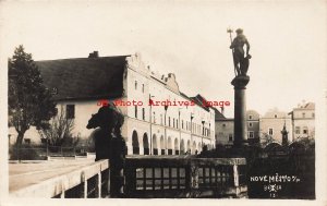Czech Republic, Nove Mesto ne Morave, RPPC, Bridge, Statue, Photo