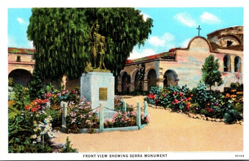 California Mission San Juan Capistrano Front View Showing Serra Monument