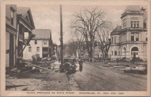 Postcard Flood Wreckage State Street Montpelier Vermont Nov 5 1927