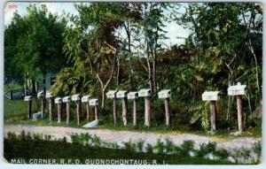 QUONOCHONTAUG, Rhode Island  R.I.   Mailboxes R.F.D. MAIL CORNER 1910s  Postcard