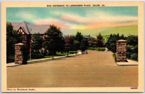 VINTAGE POSTCARD ENTRANCE TO LANGHORNE PLACE, SALEM, VIRGINIA WOODWARD STUDIO