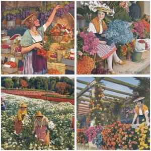 French Riviera flowers and vegetables market sellers lot of 4 postcards