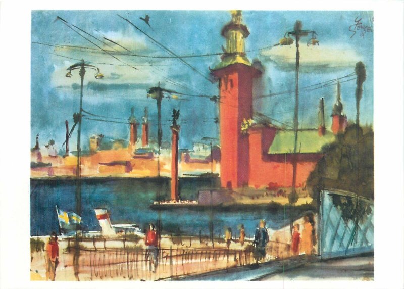 Painting drawing postcard Gerhard Stengel Stockholm town hall