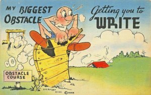 MY BIGGEST OBSTACLE..GETTING YOU TO WRITE-U.S. MARINE CORPS COMIC WW2 POSTCARD