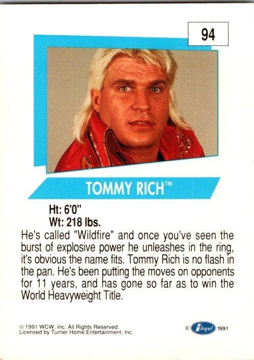 1991 WCW Wrestling Card Tommy Rich sk21238