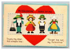 Vintage 1910's Ellen Clapsaddle Valentines Postcard Quilt Heart Children NICE