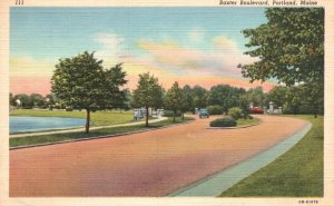 Vintage Postcard 1943 Baxter Boulevard Portland Massachusetts MA Old Cars