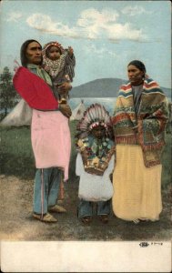 Native American Indigenous Family Real Silk Clothing c1910 Vintage Postcard