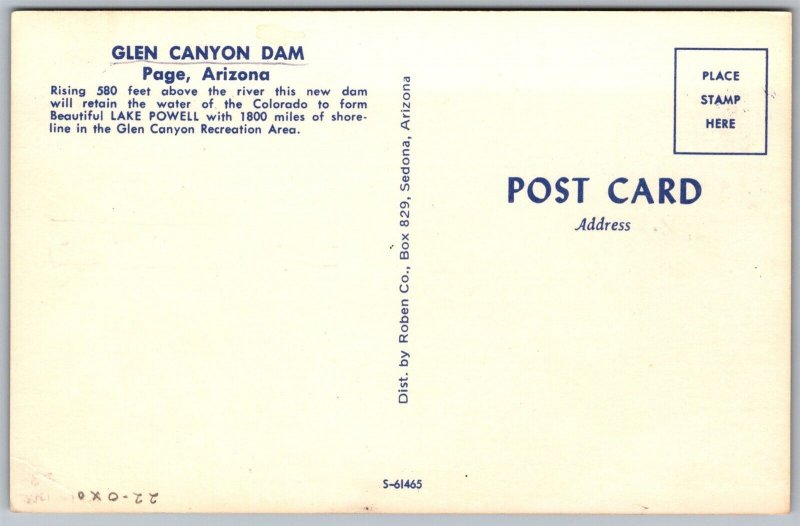 Vtg Page Arizona AZ Glen Canyon Dam Colorado River Bridge 1950s View Postcard