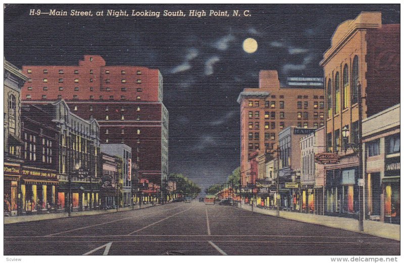 Main Street at night , HIGH POINT , North Carolina , PU-1948