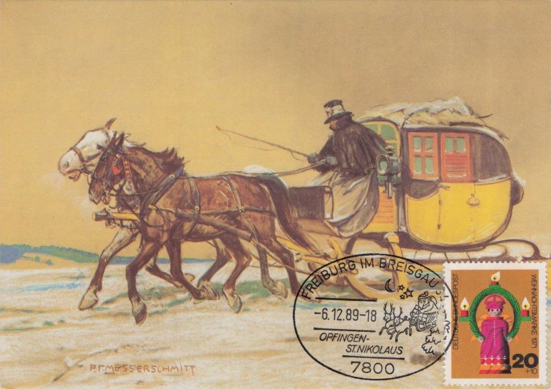 German Mail Coach Carrier Hollfelder Postschlitten FDC Postcard