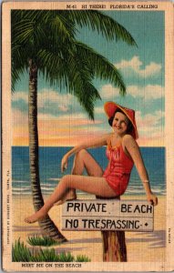 Florida Beautiful Girl Meet Me At The Beach 1938 Curteich