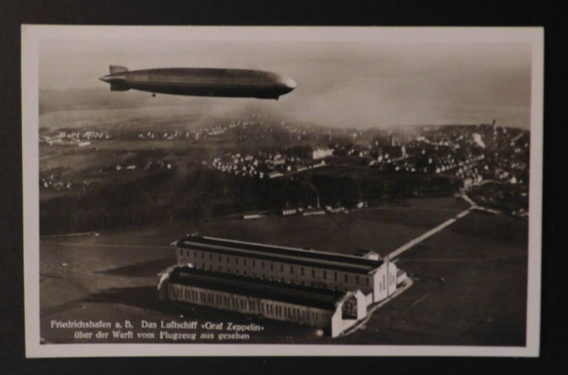 Mint RPPC Real Picture Postcard Graf Zeppelin LZ 127 Flying Above Hangar