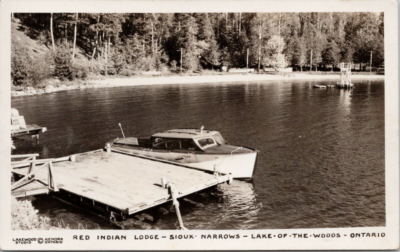 Red Indian Lodge Sioux Narrows Lake Of The Woods Ontario 1940s RPPC Postcard F81