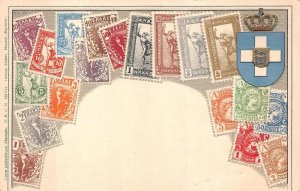 GREECE STAMPS FLAGS EMBOSSED ZIEHER POSTCARD (c. 1905)
