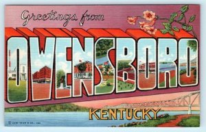 Large Letter Linen OWENSBORO, Kentucky KY~Daviess County Curteich 1940s Postcard