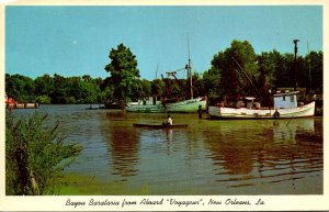 Louisiana New Orleans Bayou Barataria Shrimp Boats and Native Pirogue 1961