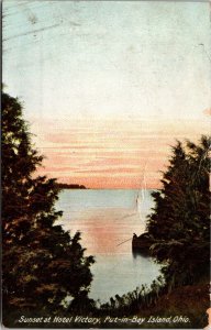 Postcard Ohio Ottawa County Put-in-Bay Island Sunset at Hotel Victory 1910 V46