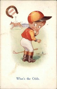 Reg Maurice Little Boy Jockey Horse Racing Vintage Postcard