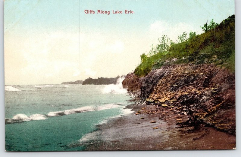 Buffalo NY-Cleveland OH~Lake Erie Waves Splash Against Captivating Cliffs c1910 